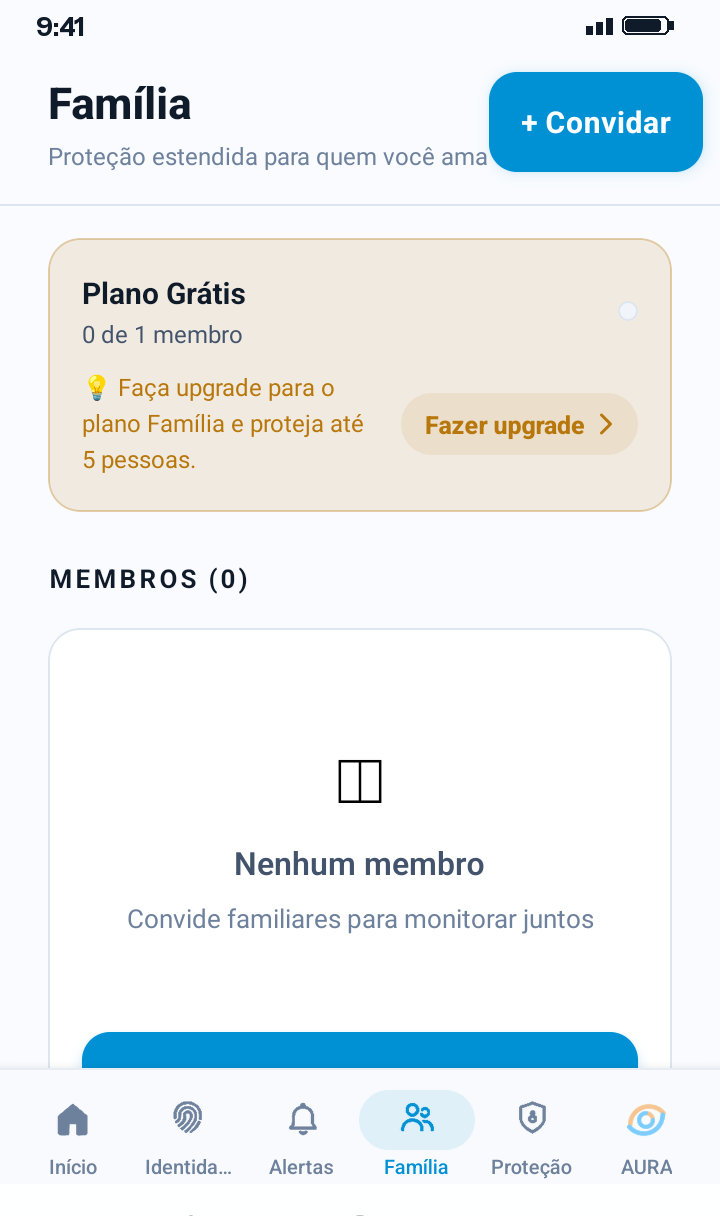 Tela Família com o botão Convidar, a classificação automática por idade e a remoção de membro