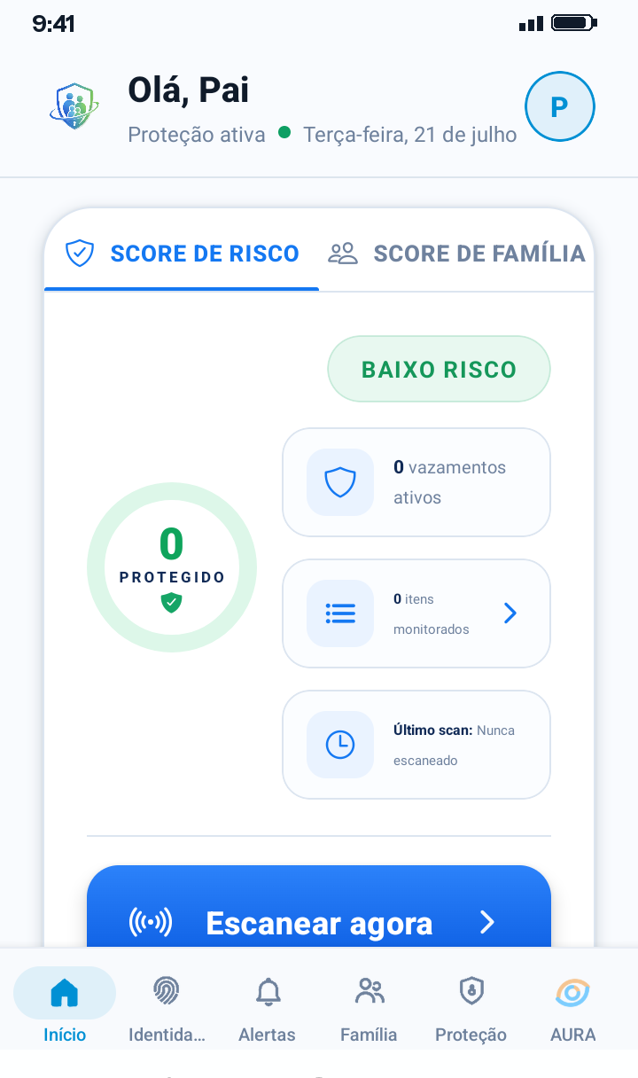 Painel da família no aplicativo ARMOR
